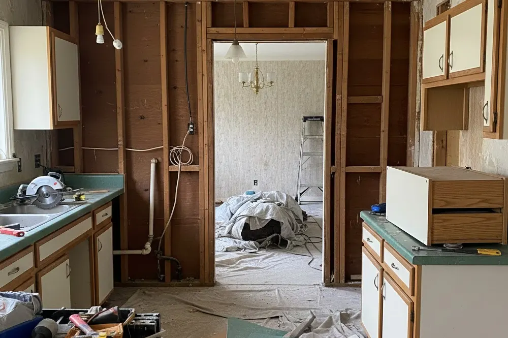 1980s home interior under construction rennovation