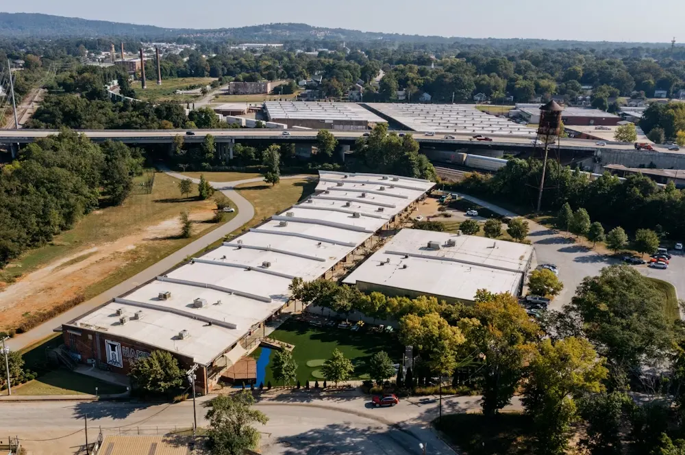 Commercial warehouse roof in industrial setting